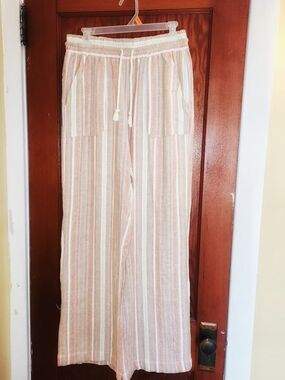 Indigo Rein Wide Leg Stripe Pants in Cream & Pink